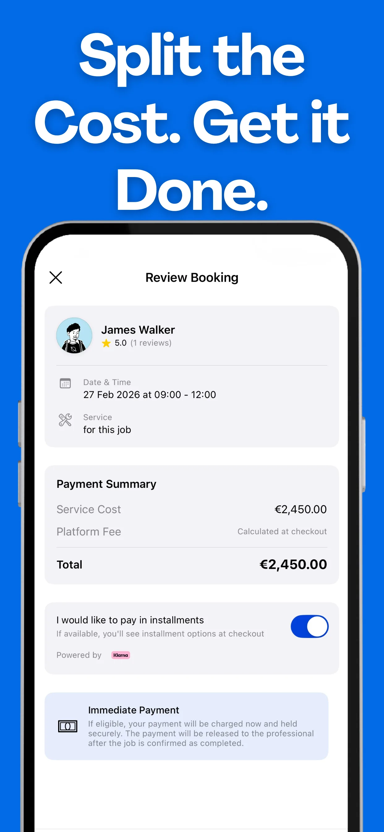 KF.Social booking - pay securely with Stripe or split with Klarna