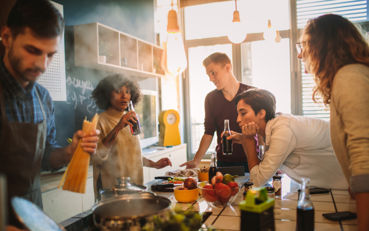 Friends cooking together