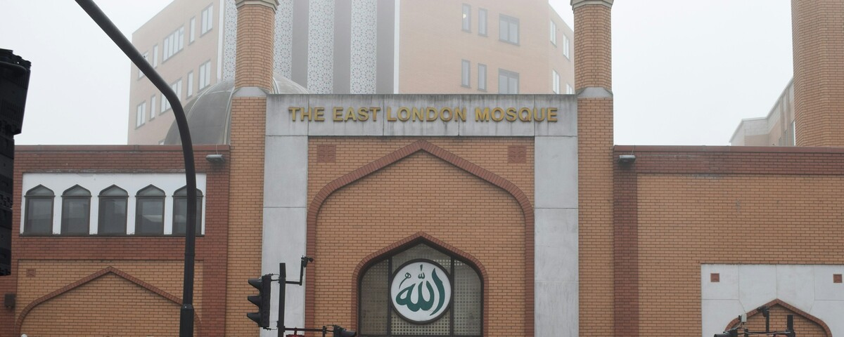 The East London Mosque on a foggy morning